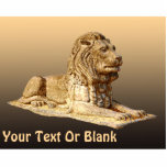 Stone Lion Photo Sculpture Magnet<br><div class="desc">A tan and brown rendering of a carved stone lion on a background of the same colours. Add your own text.</div>