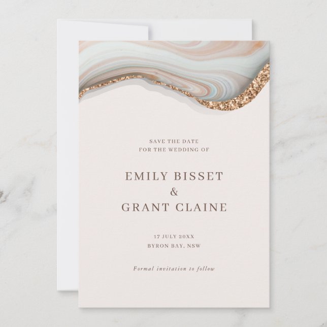 Stone Marble Agate Save the Date Invitation (Front)