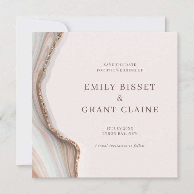 Stone Marble Agate Save the Date Square Invitation (Front)