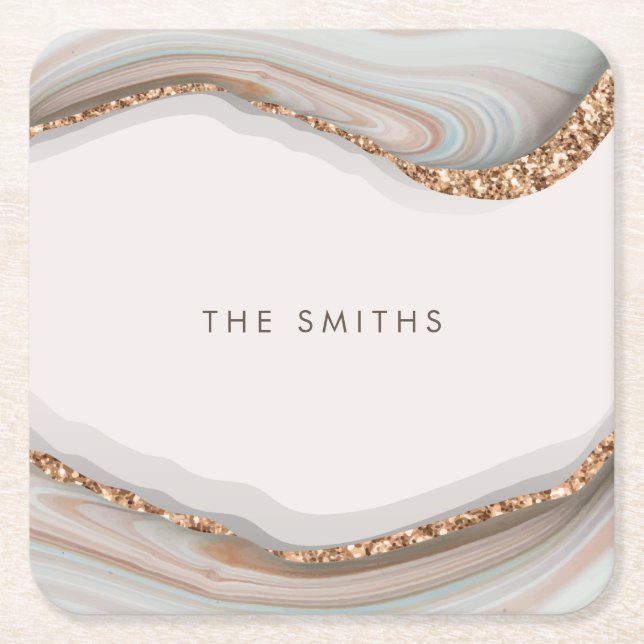 Stone Marble Agate Square Paper Coaster (Front)