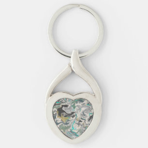 Stone Marbling with Turquoise Veins Heart Key Ring