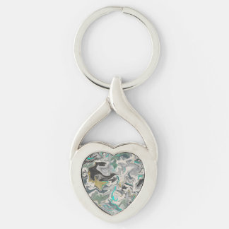 Stone Marbling with Turquoise Veins Heart Key Ring
