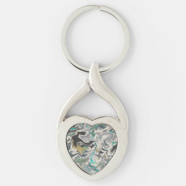 Stone Marbling with Turquoise Veins Heart Key Ring (Front)