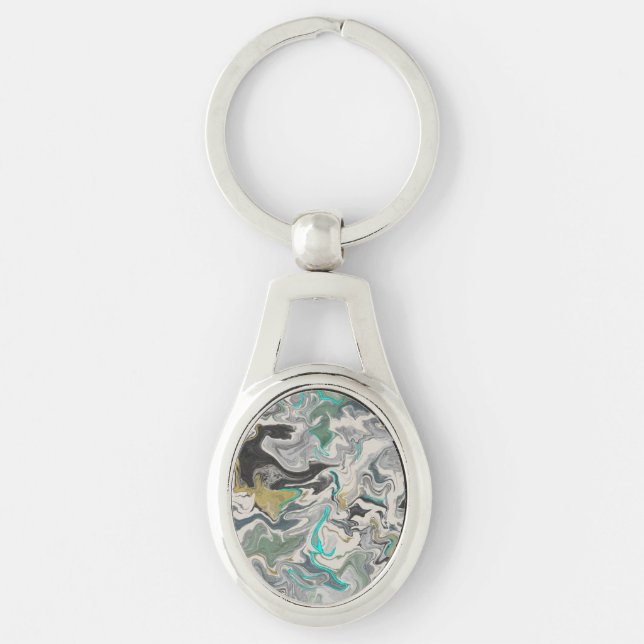 Stone Marbling with Turquoise Veins Oval Key Ring (Front)