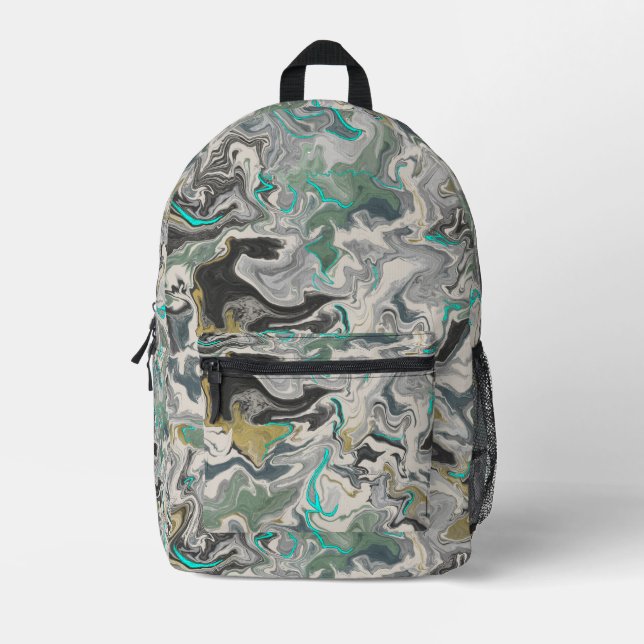 Stone Marbling with Turquoise Veins Printed Backpack (Front)