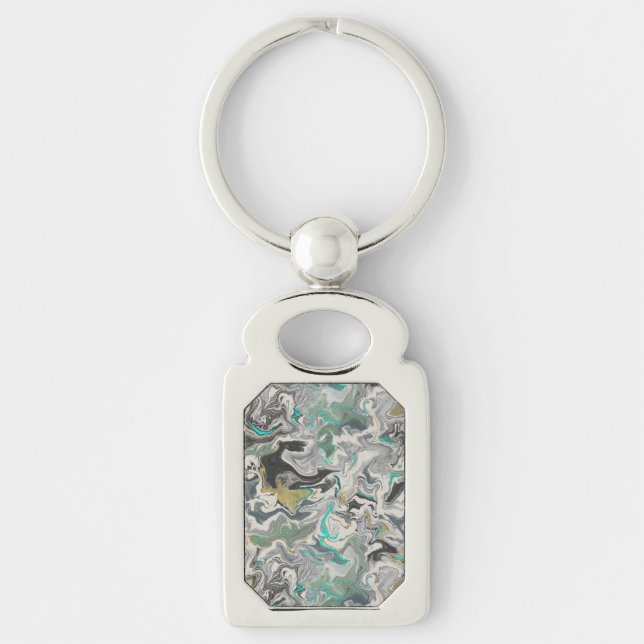 Stone Marbling with Turquoise Veins Rectangle Key Ring (Front)