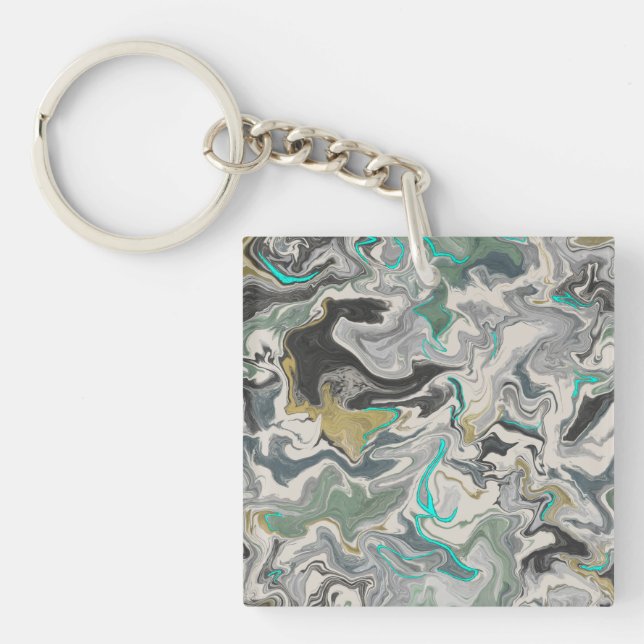 Stone Marbling with Turquoise Veins Square Acrylic Key Ring (Front)
