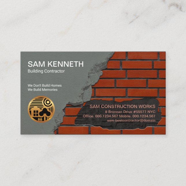 Stone Mason Brick Laying Construction Business Card (Front)
