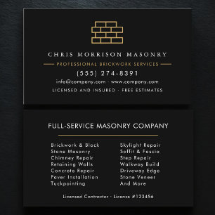 Stone Masonry Brick Mason Contractor Company Business Card