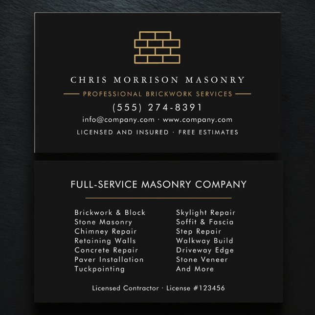 Stone Masonry Brick Mason Contractor Company Business Card (Creator Uploaded)