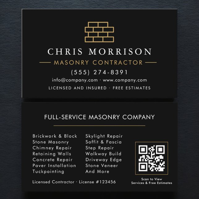 Stone Masonry Brick Mason QR Code Business Card (Creator Uploaded)
