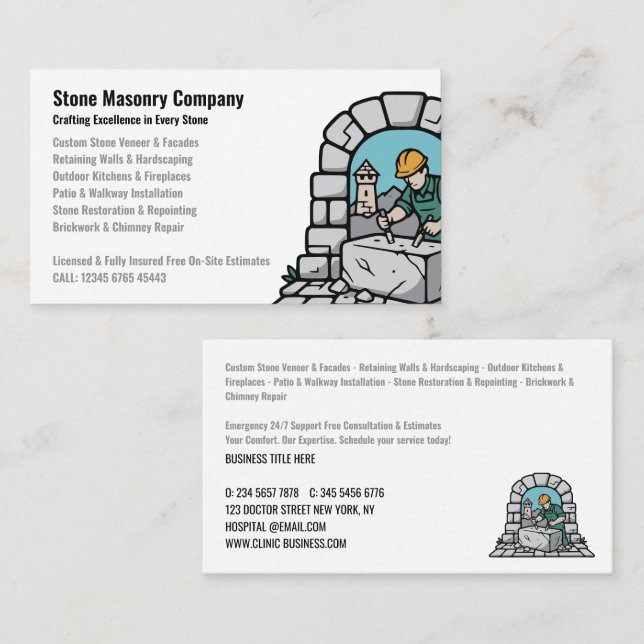 Stone Masonry Company Services Business Card (Front/Back)