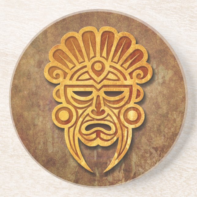 Stone Mayan Mask Coaster (Front)