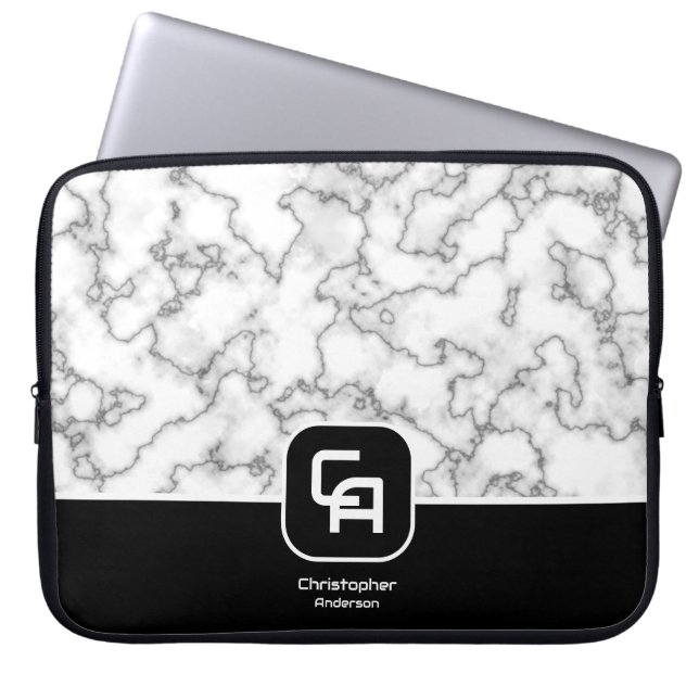 Stone Monogram Black White Laptop Sleeve (Front)