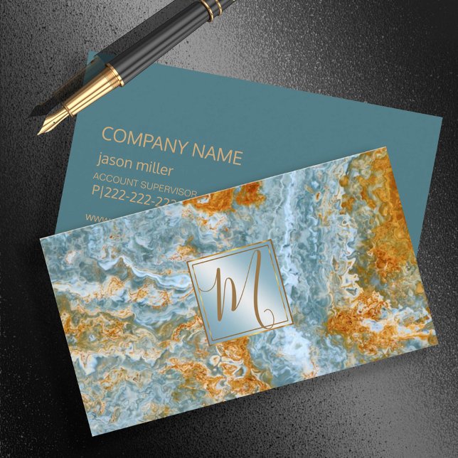 Stone Monogram Onyx Blue ID333 Business Card (Creator Uploaded)