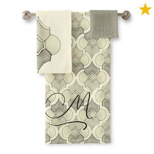 Stone Monogram Watercolor Geometric Pattern  Bath Towel Set