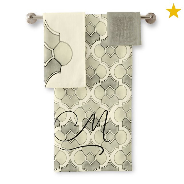 Stone Monogram Watercolor Geometric Pattern  Bath Towel Set (Creator Uploaded)