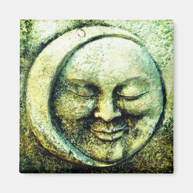 Stone moon and sun face crescent  green grey magnet (Front)