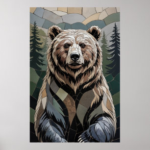 Stone Mosaic Bear Woodland Poster