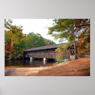 Stone Mountain Covered Bridge At Autumn Season Poster
