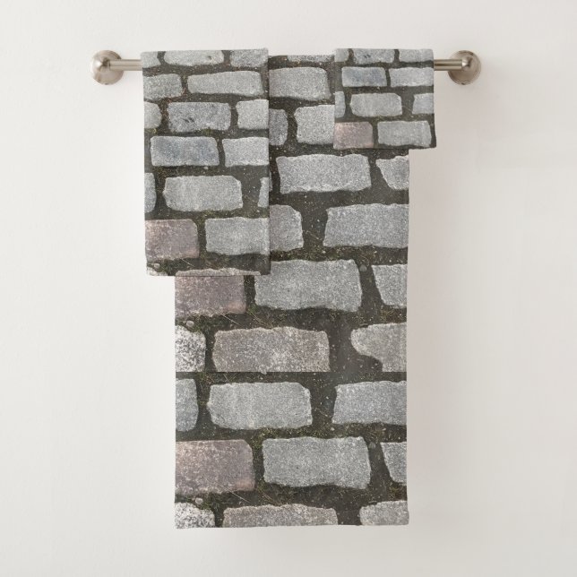 Stone Pathway Grey Cobblestone Street Sidewalk Bath Towel Set (Insitu)