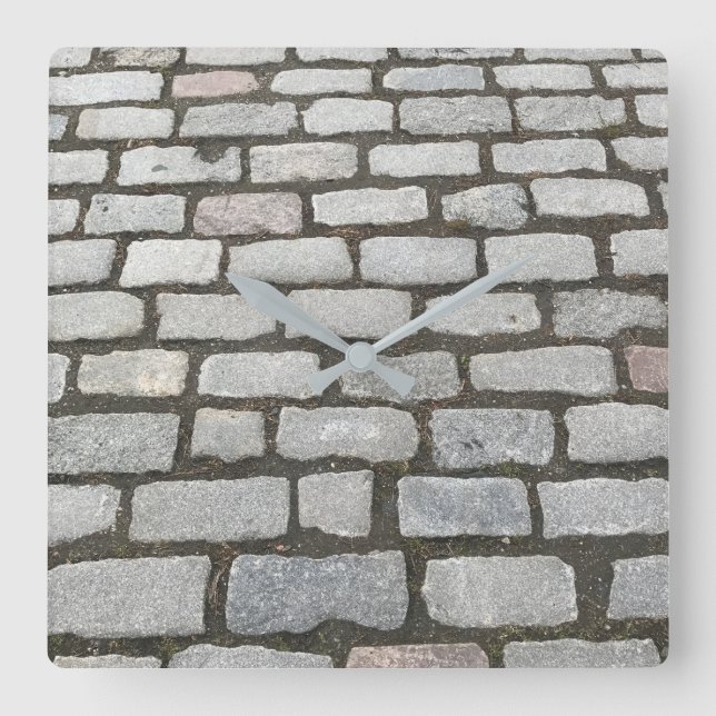 Stone Pathway Grey Cobblestone Street Sidewalk Square Wall Clock (Front)