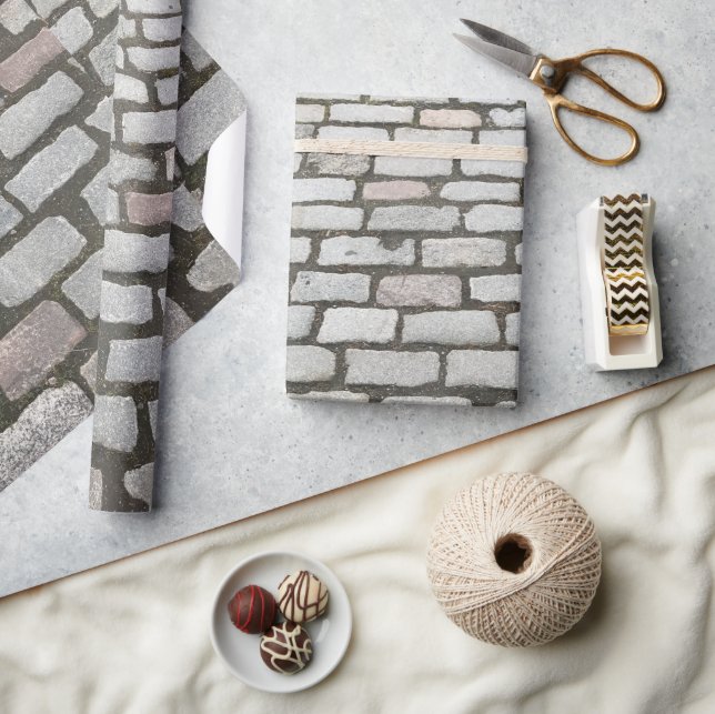 Stone Pathway Grey Cobblestone Street Sidewalk Wrapping Paper (Crafts)