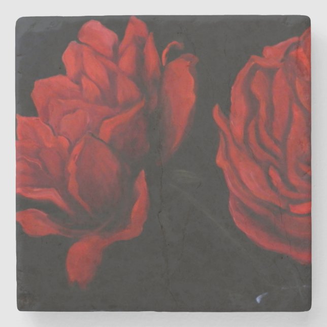 Stone Pousses with Red Roses Coaster (Front)