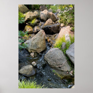 Stone river bed    waterfall   forest greenery   poster
