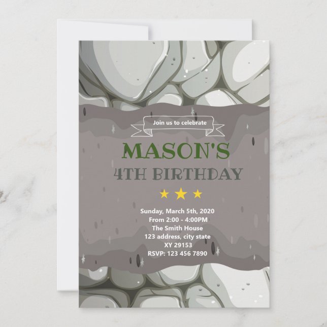 Stone rock birthday theme Invitation (Front)