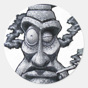 Stone Smoker Tiki Man Classic Round Sticker