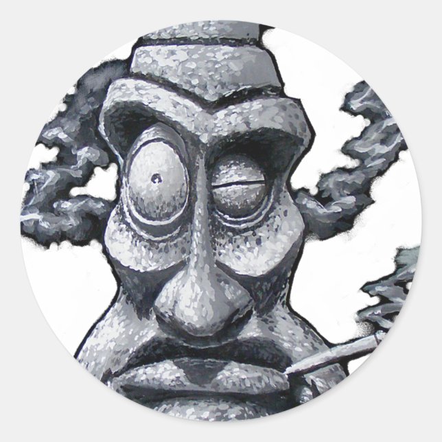 Stone Smoker Tiki Man Classic Round Sticker (Front)
