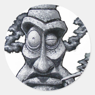 Stone Smoker Tiki Man Classic Round Sticker