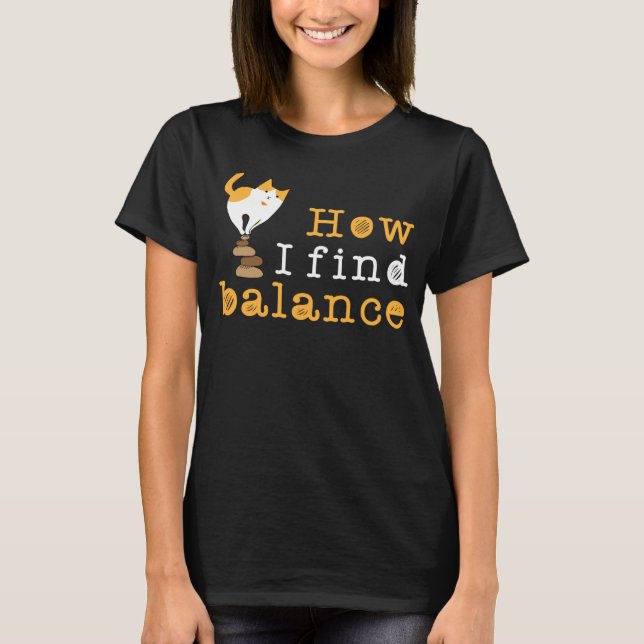 Stone Stacking Zen Kitten Rock Balancing Cat T-Shirt (Front)