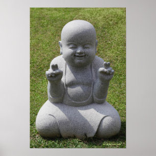 Stone statue of happy Buddha Poster