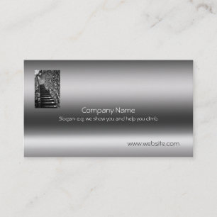Stone steps of granite leading up - on metal-look business card