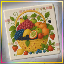 Stone TRIVET - Colourful Overflowing Fruit Basket