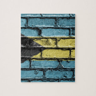 Stone wall flag of the Bahamas Jigsaw Puzzle