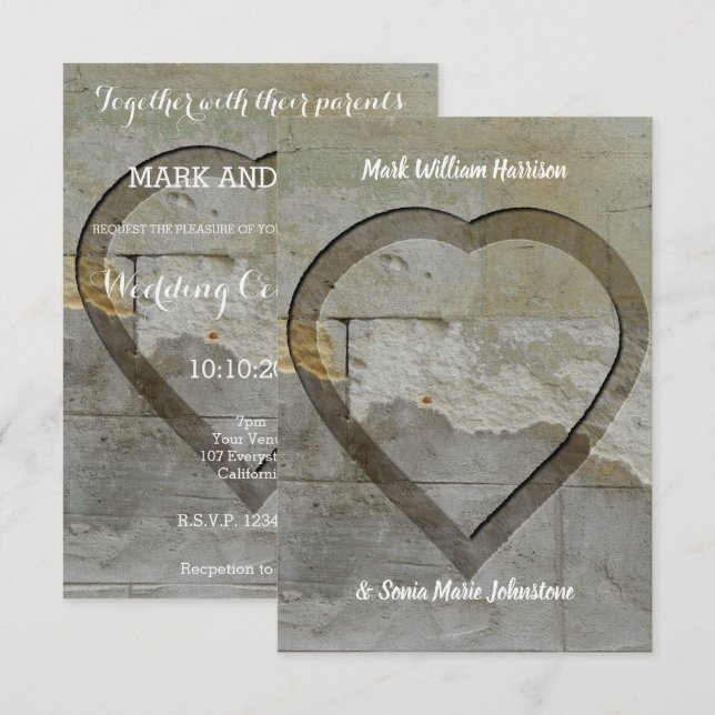 Stone wall heart wedding invitation (Front/Back)