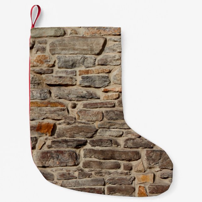 Stone wall rustic texture  background small christmas stocking (Front)