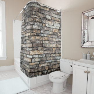 Stone Wall Slabwork in Grey Beige Granite Shower Curtain