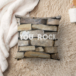 Stone Wall Stacked Rocks You Rock Custom Text Cushion