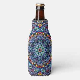 Stone Wonder Vintage Blue Fractal Kaleidoscope Bottle Cooler