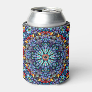 Stone Wonder  Vintage Blue Fractal Kaleidoscope Can Cooler