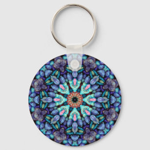 Stone Wonder Vintage Blue Fractal Kaleidoscope Key Ring