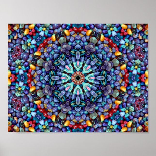 Stone Wonder  Vintage Blue Fractal Kaleidoscope Poster (Front)