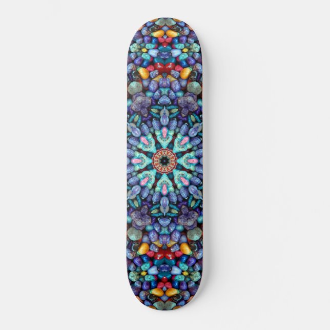 Stone Wonder  Vintage Blue Fractal Kaleidoscope Skateboard (Front)