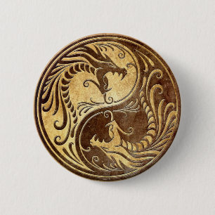 Stone Yin Yang Dragons 6 Cm Round Badge
