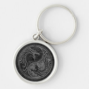 Stone Yin Yang Dragons Key Ring