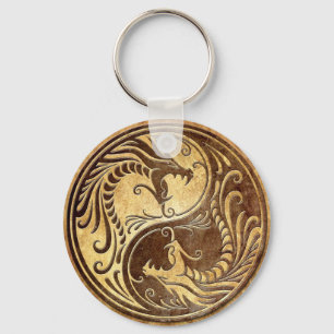 Stone Yin Yang Dragons Key Ring